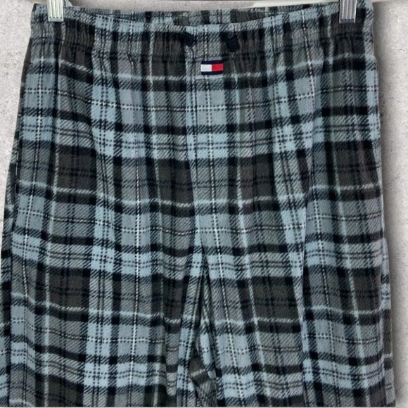 Tommy Hilfiger Blue Plaid Fleece Pyjama Pants Size Medium Pockets Pajama Bottoms - Picture 3 of 13